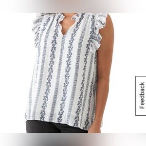Fever Navy and White Sleeveless Ruffle Top